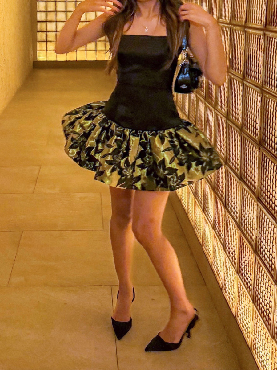 Silene Mini Dress in Black x Chartreuse | Rental