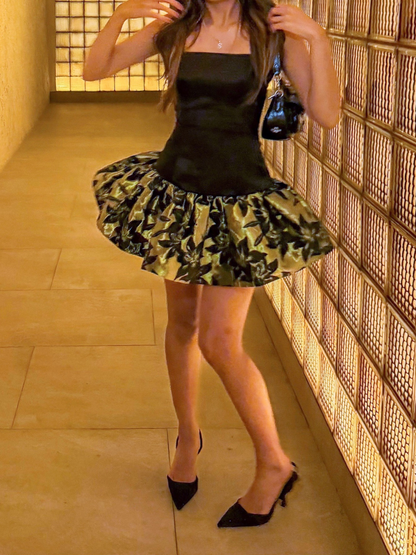 Silene Mini Dress in Black x Chartreuse | Rental