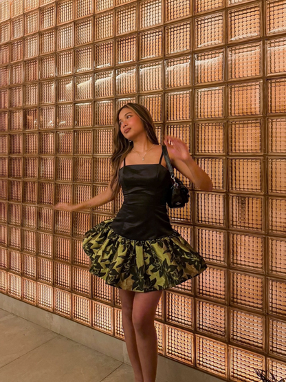 Silene Mini Dress in Black x Chartreuse | Rental